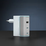 Cuktech AD1003EU 100W GaN 2x USB-C + USB-A Wall Charger med kabel - hvid