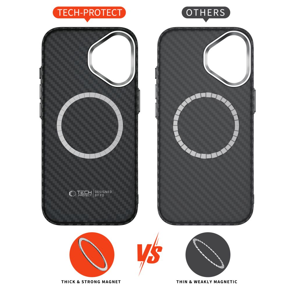 Tech-Protect Ion Carbon MagSafe-hylster til iPhone 17 - sort og sølv