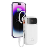 Baseus Qpow2 20000mAh 22.5W Powerbank med Dual Cable med Digital Display + Baseus Simple USB-C 3A Cable 0.3m (hvid) - hvid