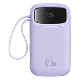 Baseus Qpow2 20000mAh 22.5W Powerbank med Dual Cable med Digital Display + Baseus Simple USB-C 3A Cable 0.3m (hvid) - Purple
