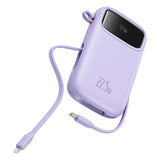 Baseus Qpow2 20000mAh 22.5W Powerbank med Dual Cable med Digital Display + Baseus Simple USB-C 3A Cable 0.3m (hvid) - Purple