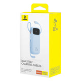 Baseus Qpow2 20000mAh 22.5W Powerbank med Dual Cable med Digital Display + Baseus Simple USB-C 3A Cable 0.3m (hvid) - Blå