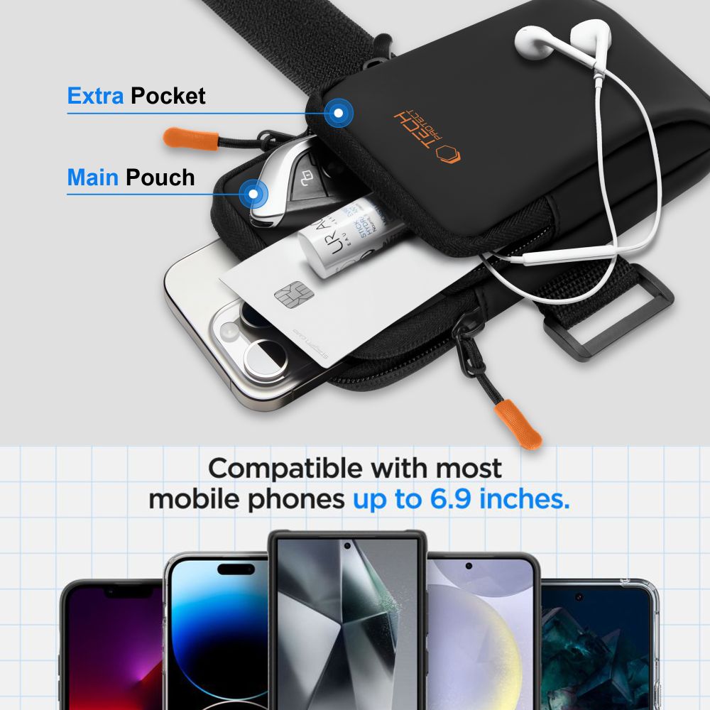 Tech-Protect M7 Universal Sport Armband Case - sort og orange