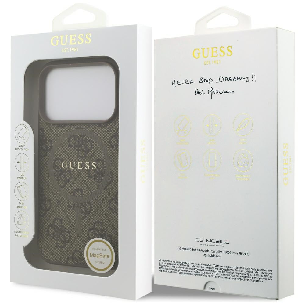 Guess 4G Ring Classic Logo MagSafe Case til iPhone 17 Pro - Brunt