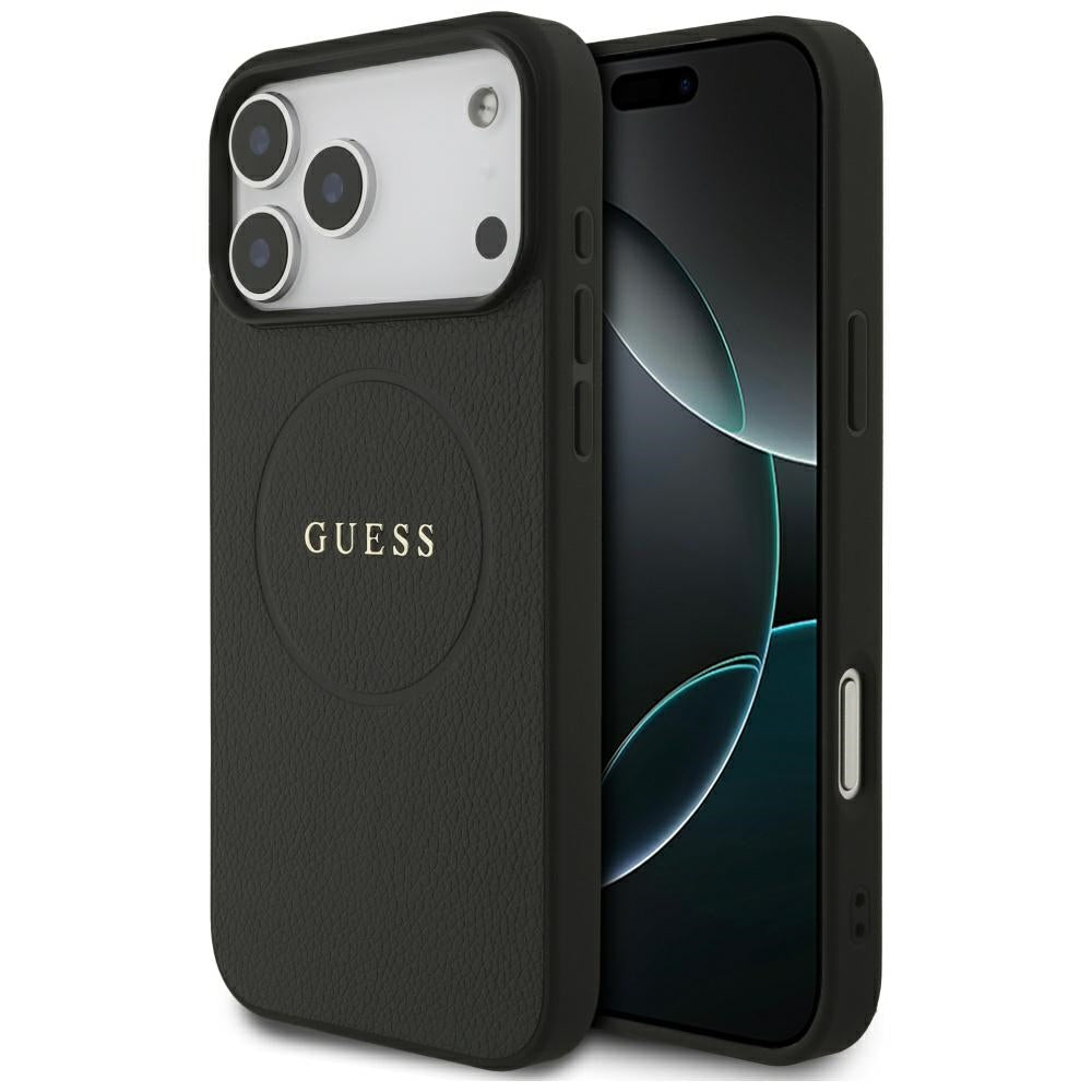 Guess Grained Ring MagSafe-fodral til iPhone 17 Pro Max - sort