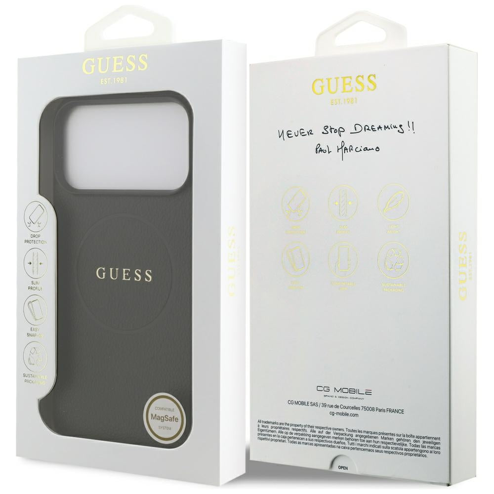 Guess Grained Ring MagSafe-fodral til iPhone 17 Pro Max - sort