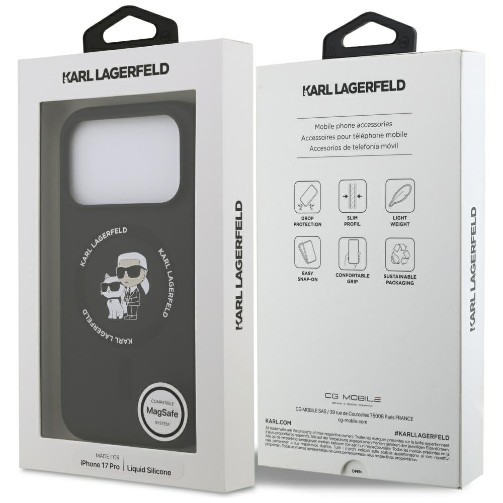 Karl Lagerfeld Silicone Karl&Choupette Ring MagSafe Case for iPhone 17 Pro - Black
