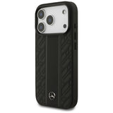Mercedes Leather Laurel Leaves Stripes MagSafe Case for iPhone 17 Pro - Black