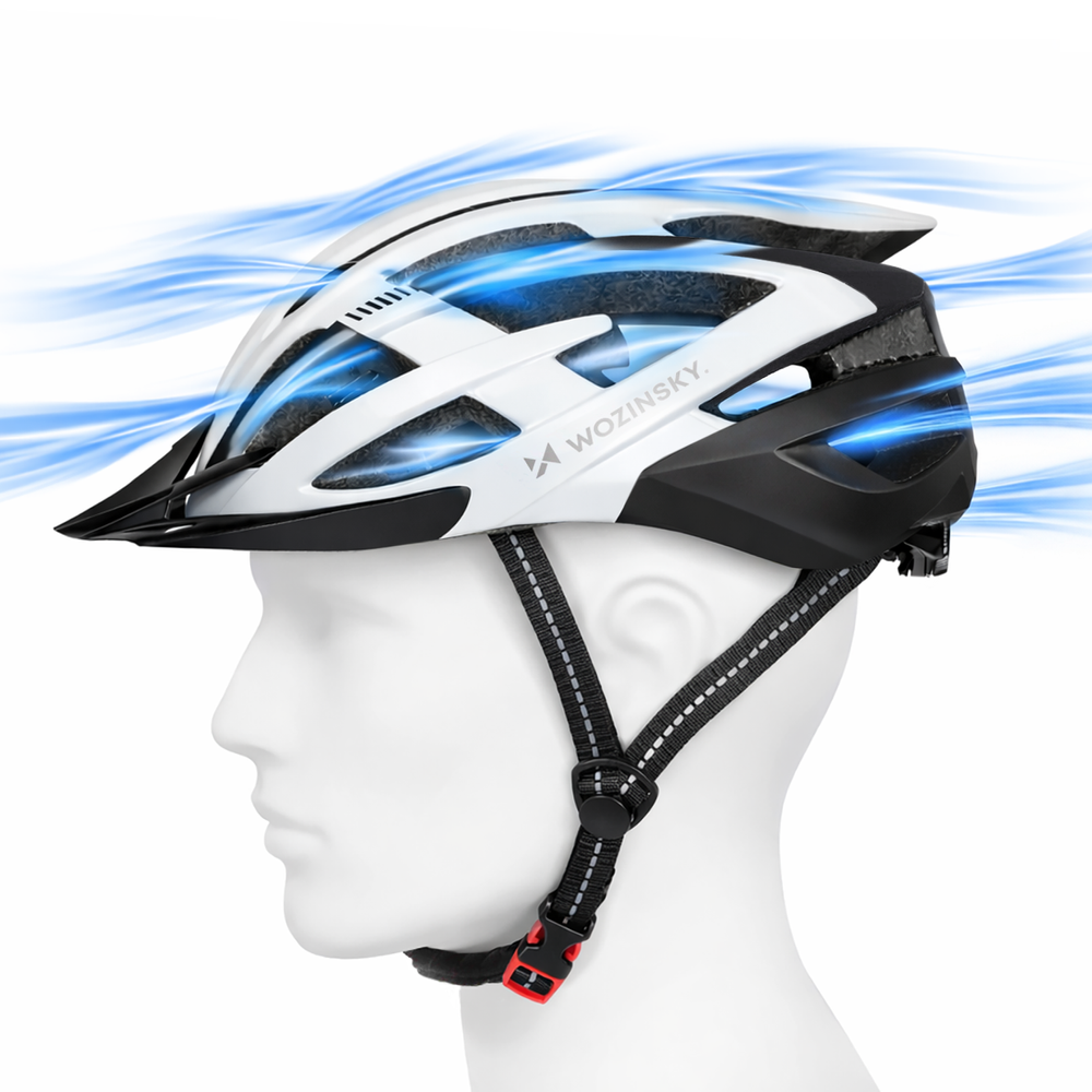 Wozinsky MTB Bike Helmet with Removable Visor and Rear USB Light M - Black and White