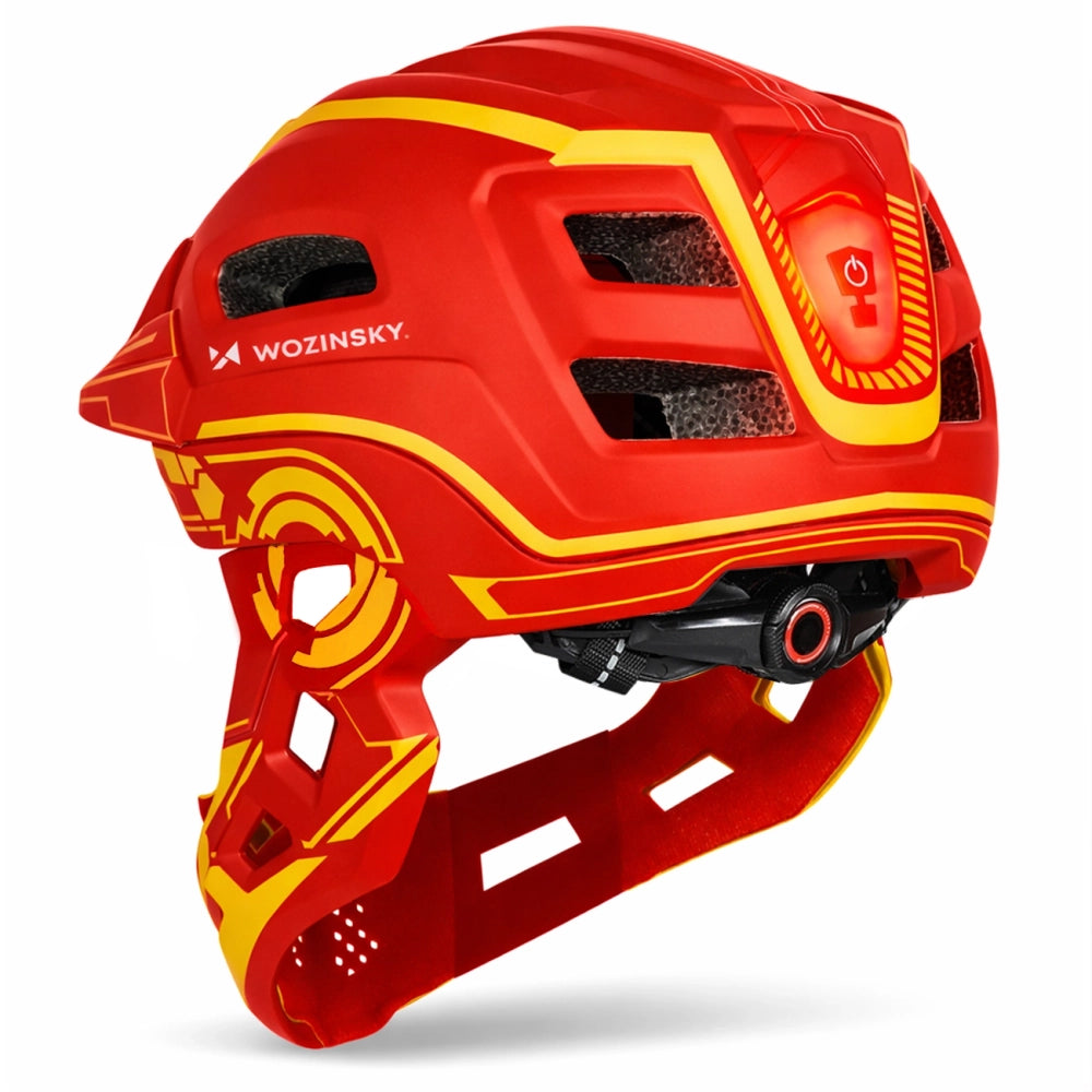 Wozinsky Kids' Full Face Bike Helmet with USB Rear Light S - Red and Yellow