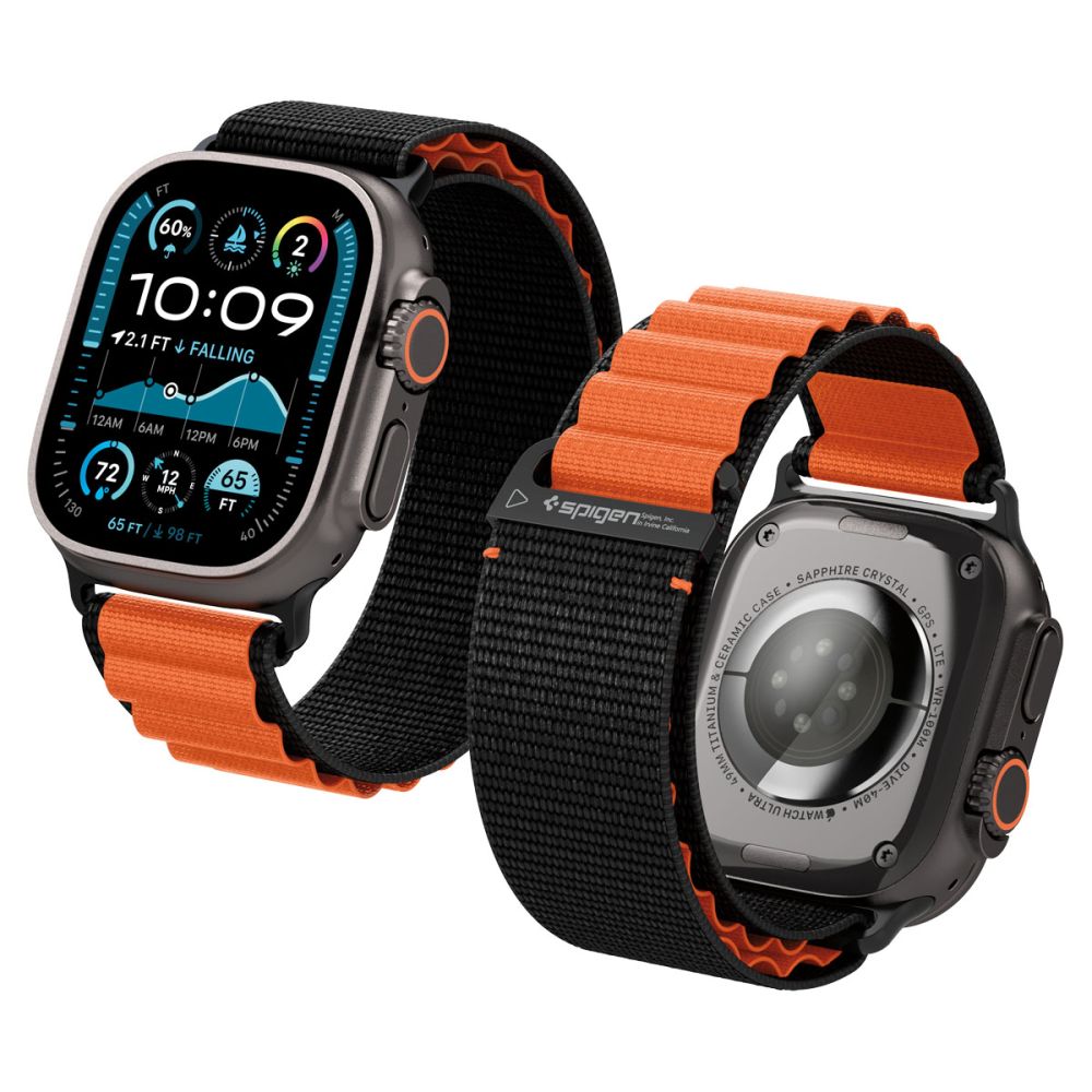 Spigen WBF1 rem til Apple Watch 44 / 45 / 46 / 49 mm - sort og orange