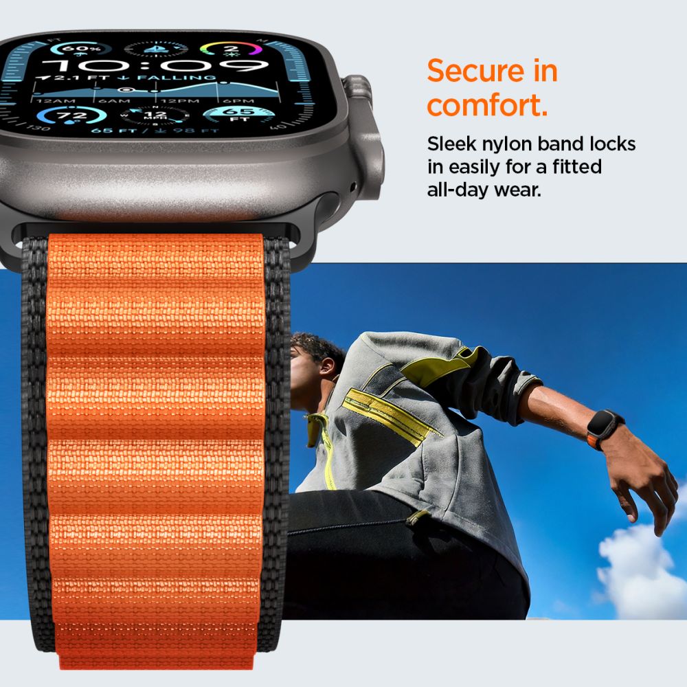 Spigen WBF1 rem til Apple Watch 44 / 45 / 46 / 49 mm - sort og orange