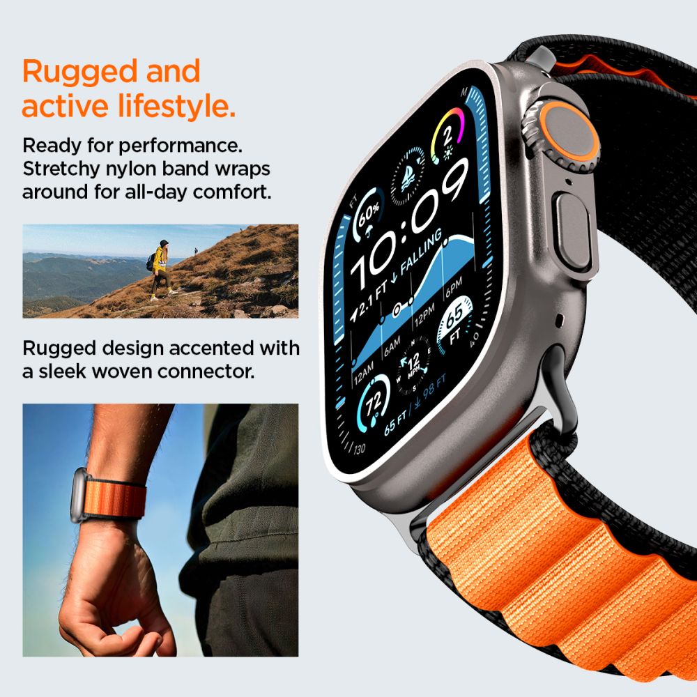 Spigen WBF1 rem til Apple Watch 44 / 45 / 46 / 49 mm - sort og orange