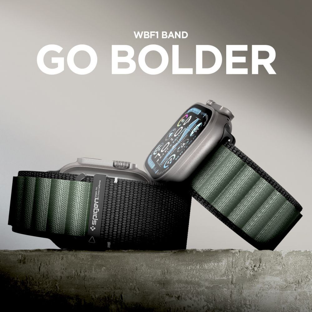 Strap Spigen WBF1 Strap til Apple Watch 44 / 45 / 46 / 49 mm - sort og grøn