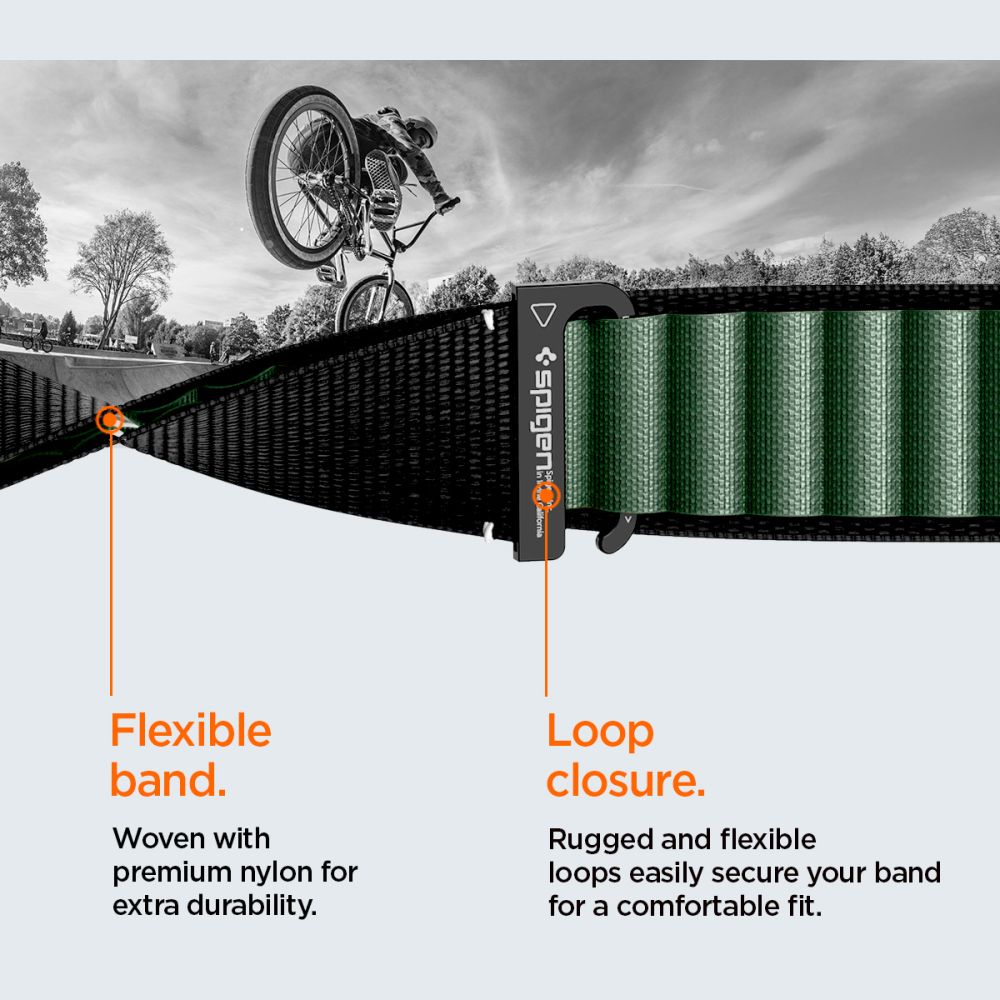 Strap Spigen WBF1 Strap til Apple Watch 44 / 45 / 46 / 49 mm - sort og grøn