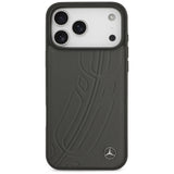 Mercedes Leather Large Laurel Leave MagSafe Case for iPhone 17 Pro Max - Black and Gray