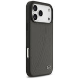 Mercedes Leather Large Laurel Leave MagSafe Case for iPhone 17 Pro Max - Black and Gray
