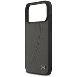 Mercedes Leather Large Laurel Leave MagSafe Case for iPhone 17 Pro Max - Black and Gray