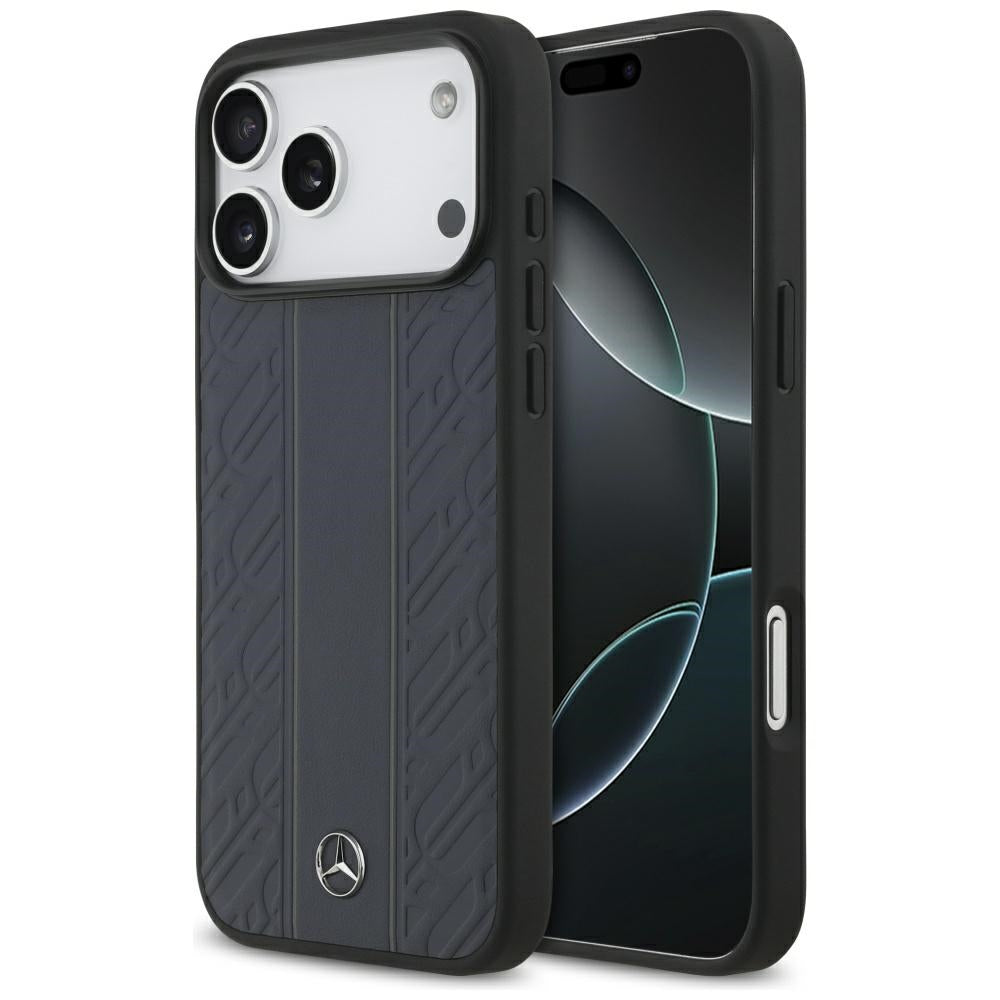 Mercedes Leather Laurel Leaves Stripes MagSafe Case for iPhone 17 Pro Max - Blue