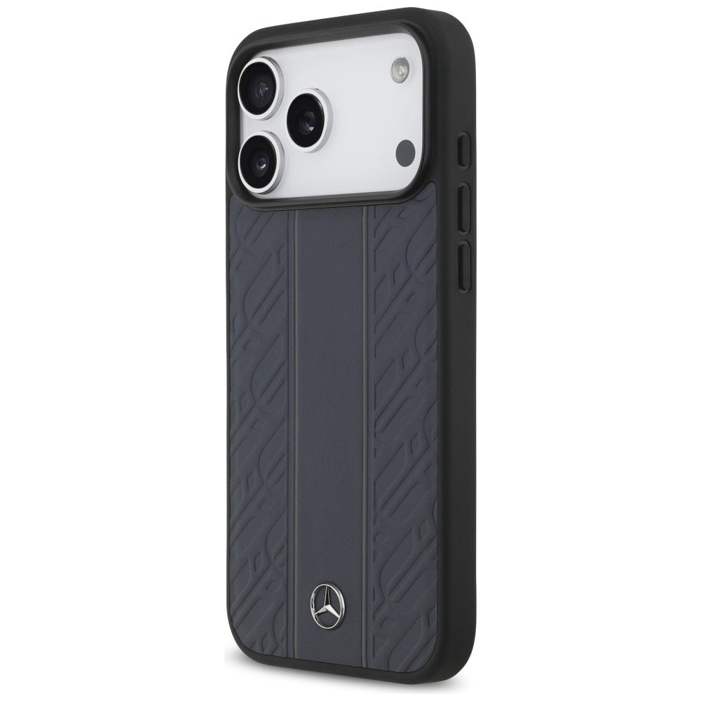 Mercedes Leather Laurel Leaves Stripes MagSafe Case for iPhone 17 Pro Max - Blue
