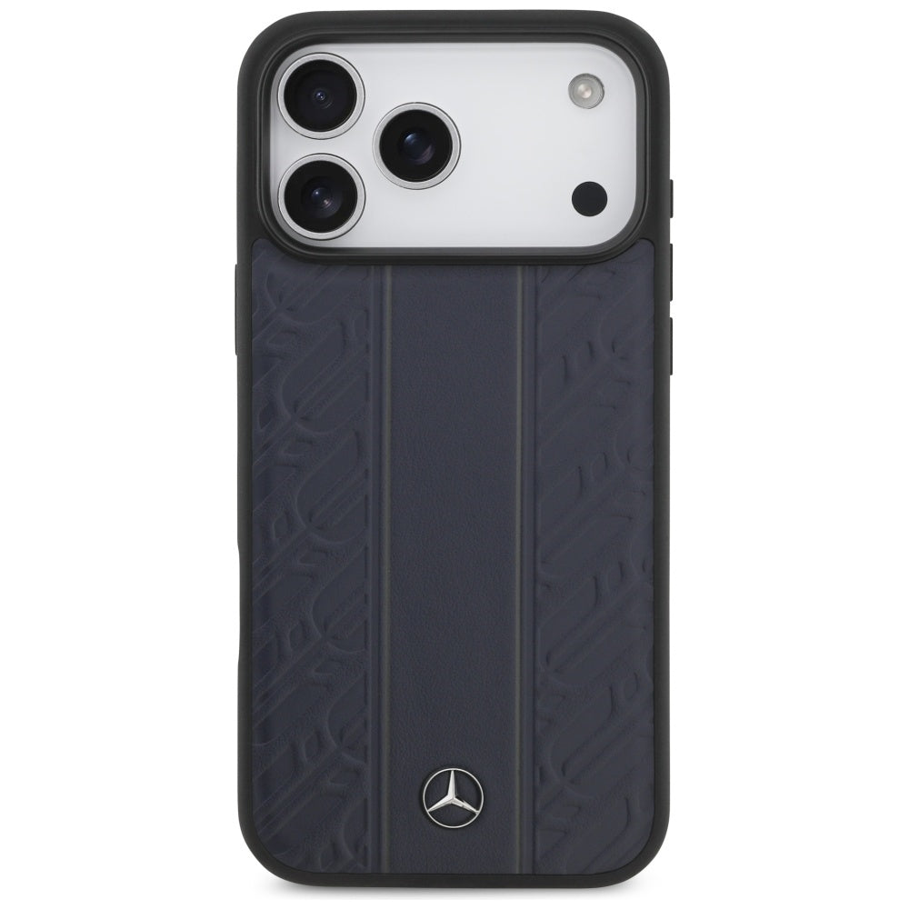 Mercedes Leather Laurel Leaves Stripes MagSafe Case for iPhone 17 Pro Max - Blue