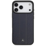 Mercedes Leather Laurel Leaves Stripes MagSafe Case for iPhone 17 Pro Max - Blue