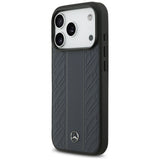Mercedes Leather Laurel Leaves Stripes MagSafe Case for iPhone 17 Pro - Blue