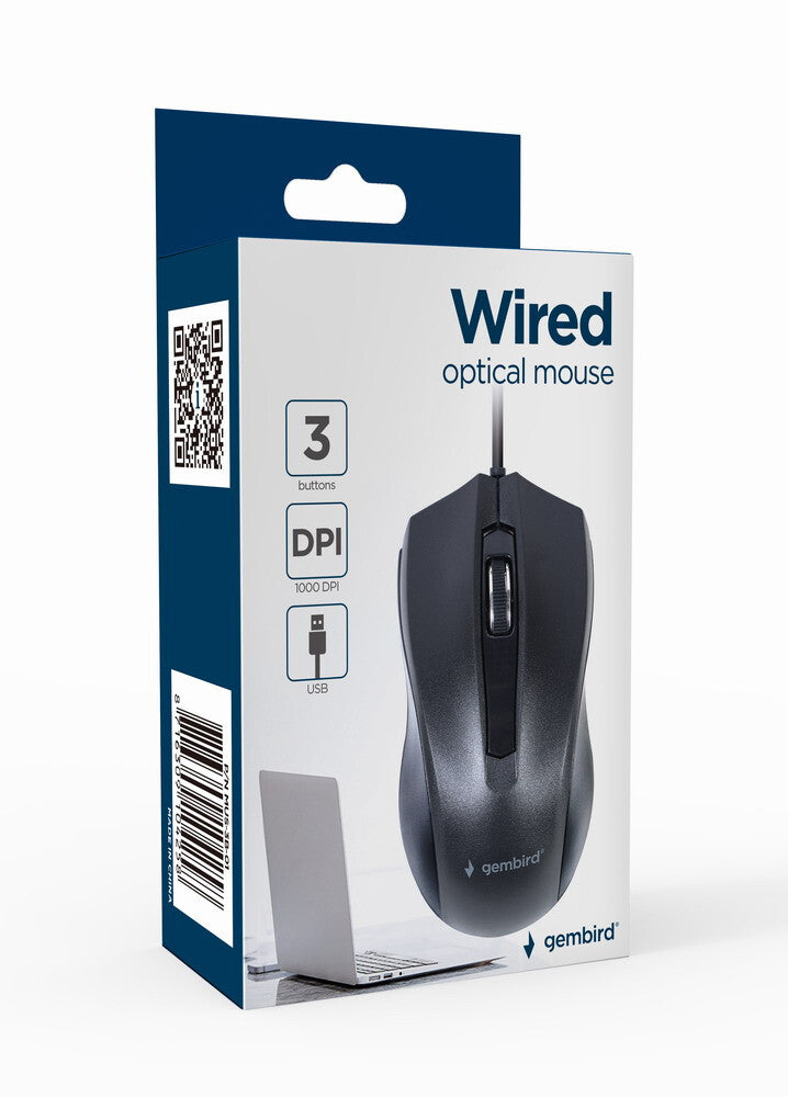 Gembird -3B-01 mus Kontor Ambidextrous USB Type-A Optisk 1000 dpi