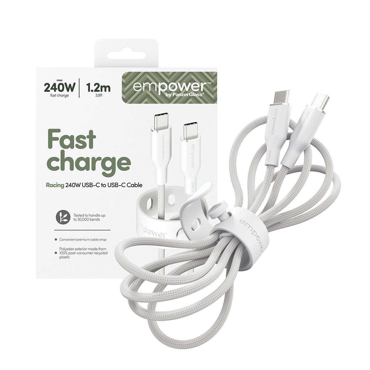 PanzerGlass empower™ by ® Racing 240W USB-C to USB-C Kabel | USB 2.0 | 1.2M | Silver White