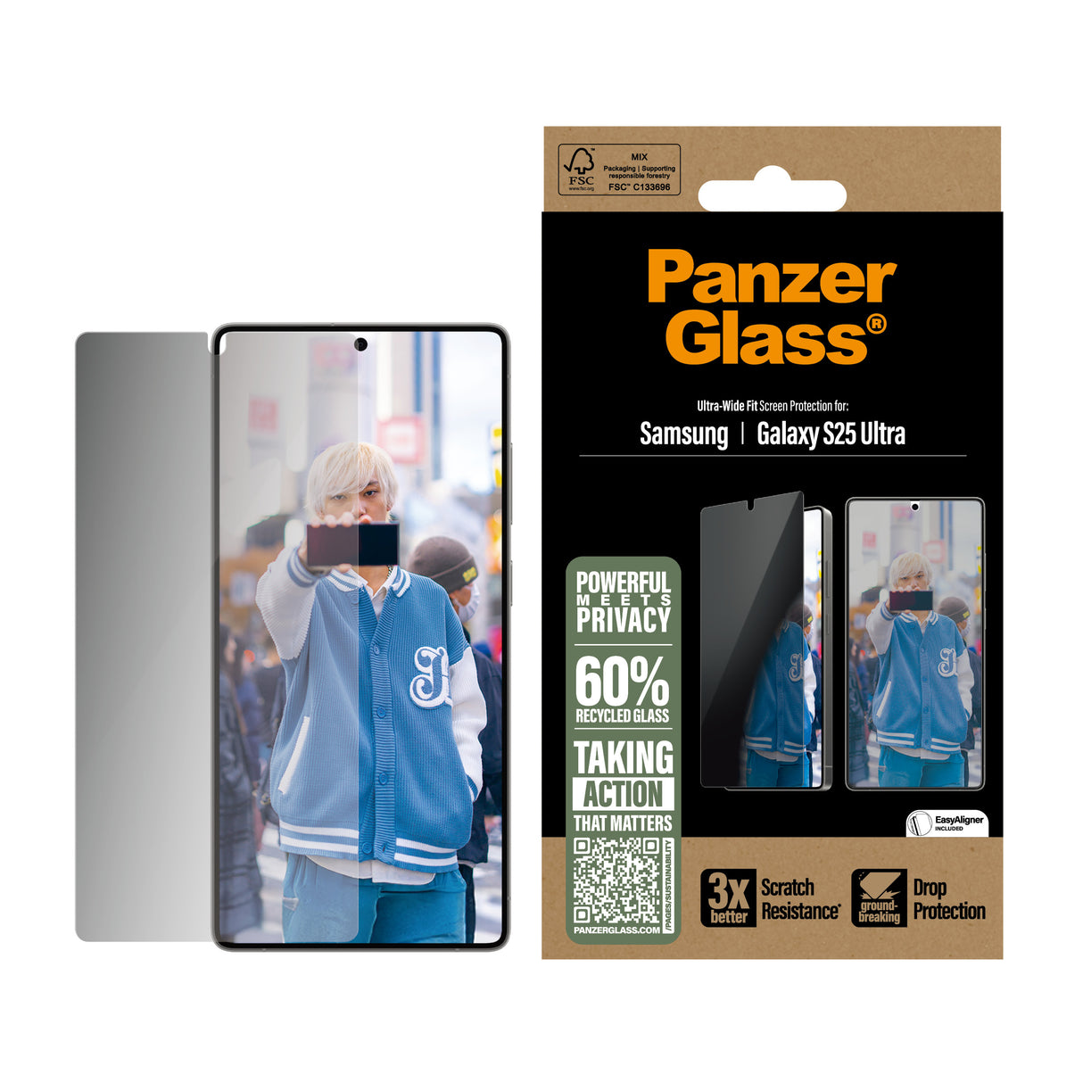 PanzerGlass Privacy Screen Protector Samsung Galaxy S25 Ultra - Ultra-Wide Fit