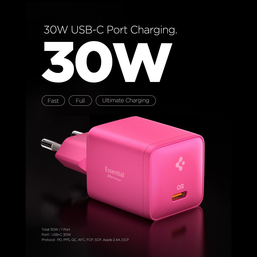 Spigen Ee301 Eu Gan Essential 1 Port Netværksopladder 30 W Pink