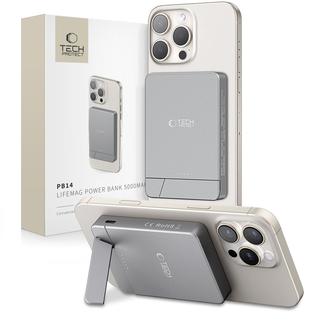 Tech Protect Pb14 Lifemag Magsafe Powerbank 5000 M Ah Spacegrå