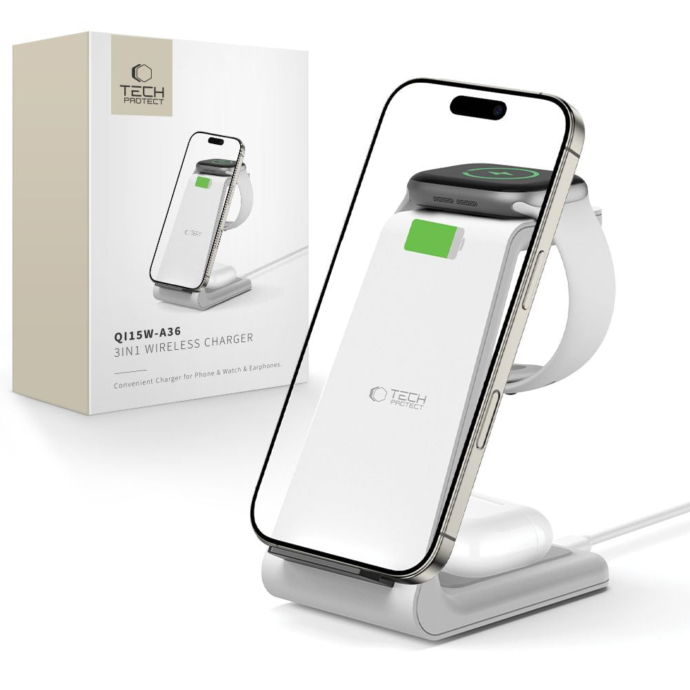 Tech Protect Qi15 W A36 3 I 1 Trådløs Oplader Til Apple Hvid