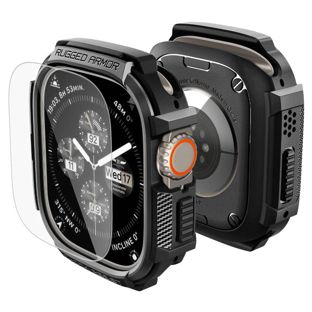 Spigen Rugged Armor & Hærdet Glas Til Apple Watch Ultra 1 / 2 / 3 / 4 (49 Mm) Matsort