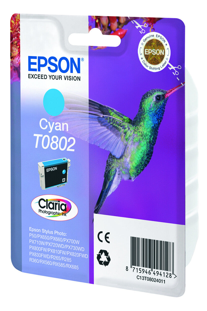 Epson Hummingbird Enkeltpakke, cyan T0802 Claria Photographic Ink