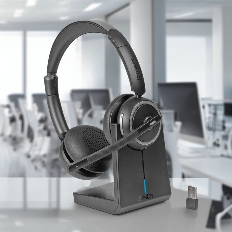 Lindy L118 Headset Trådløs Kontor/Callcenter USB Type-C Bluetooth Opladningsstativ Sort