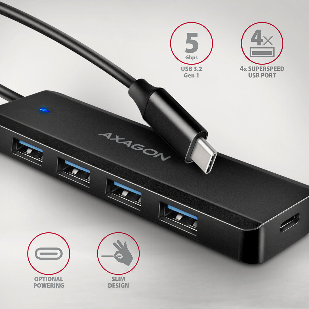Axagon HUE-C1C interface hub USB 3.2 Gen 1 (3.1 Gen 1) Type-C 5000 Mbit/s Sort