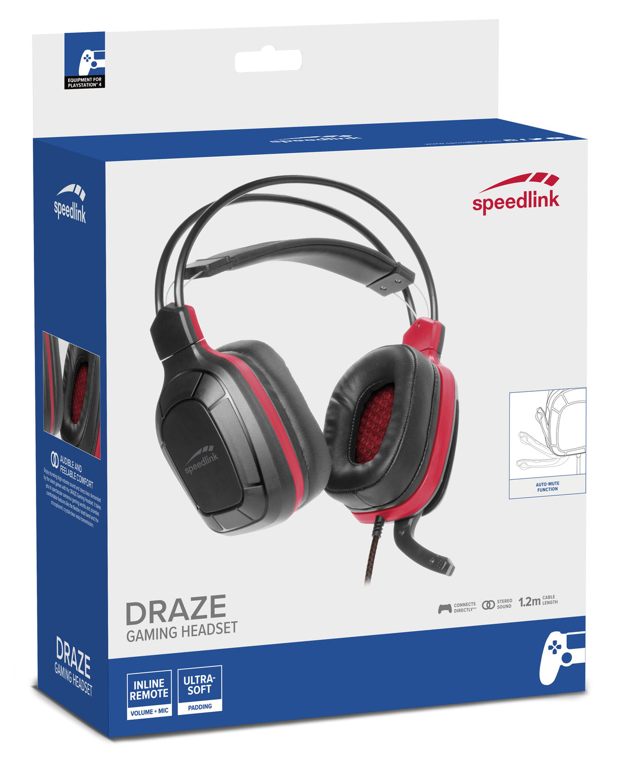 SPEEDLINK Draze Gaming Headset Ledningsført Spil Sort, Rød