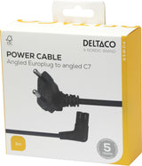 Deltaco Power cord CEE 7/16 - C7 angled, 3,0m, black