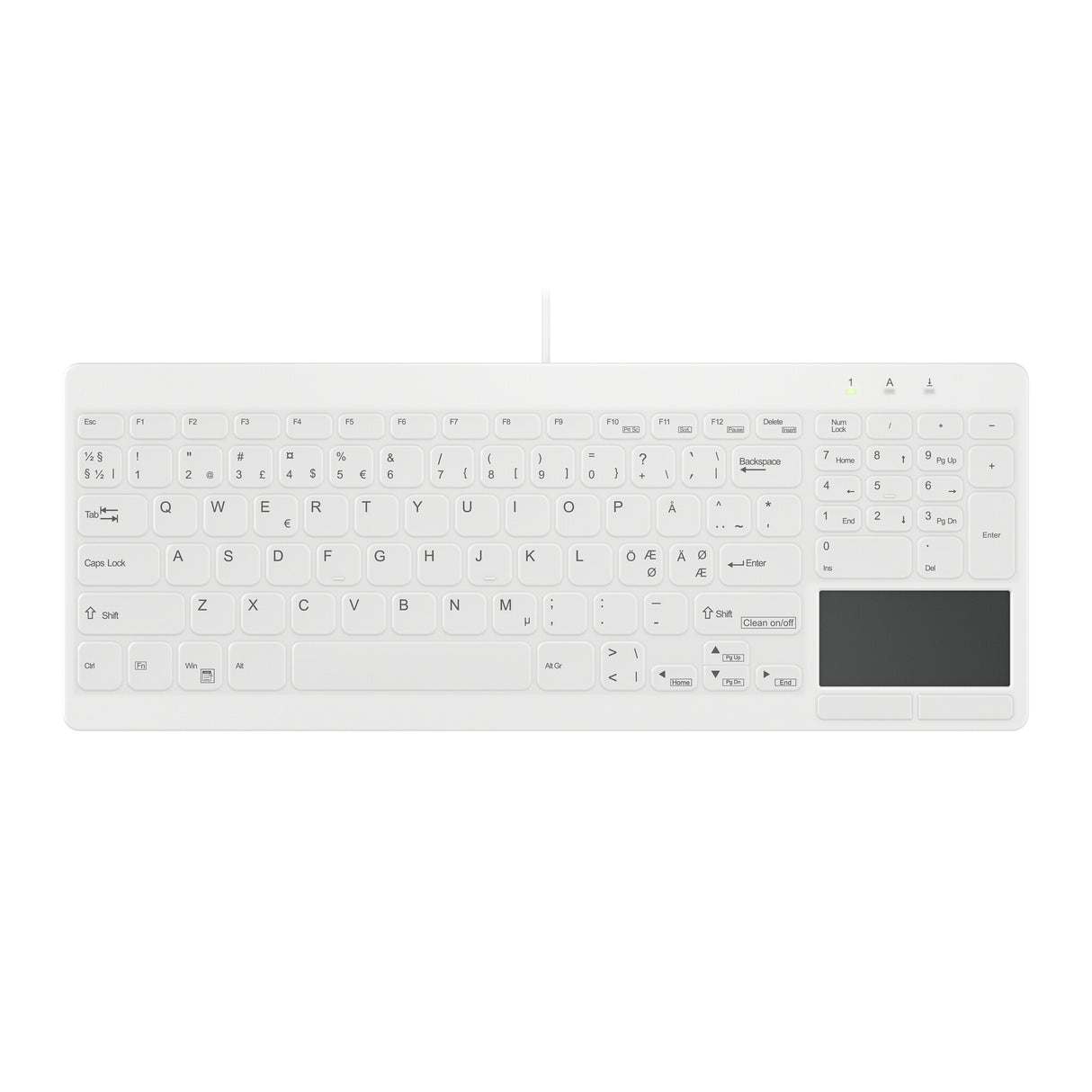 Contour Design Contour Active Key QuickClean medicinsk tastatur IP68 med touchpad, kompakt, kablet, hvid, PN C7412