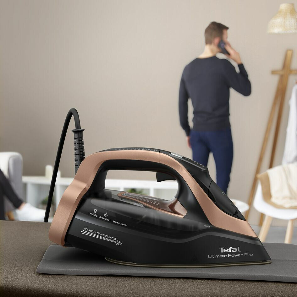 Tefal Ultimate Power Pro FV9E50 Tør & dampstrygejern Durilium AirGlide Autoclean soleplate 3200 W Sort, Kobberfarve
