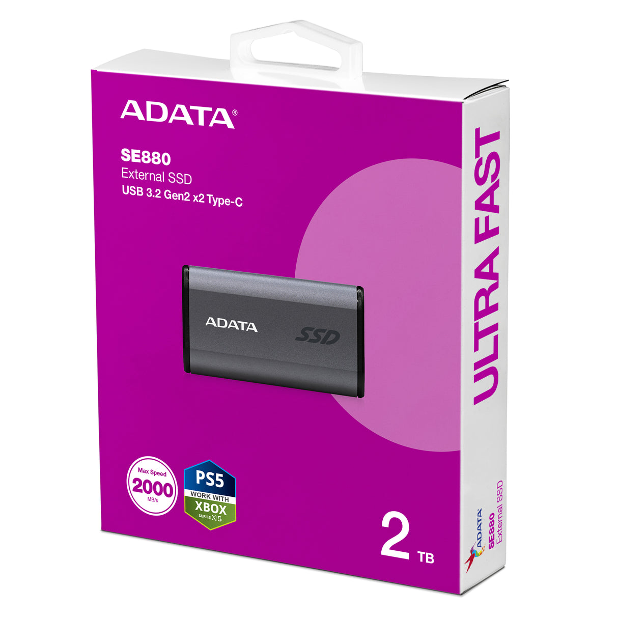 ADATA SE880 2 TB USB Type-C 3.2 Gen 2 (3.1 Gen 2) Grå
