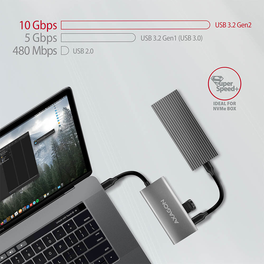 Axagon HMC-4G2 interface hub USB 3.2 Gen 2 (3.1 Gen 2) Type-C 10000 Mbit/s Grå