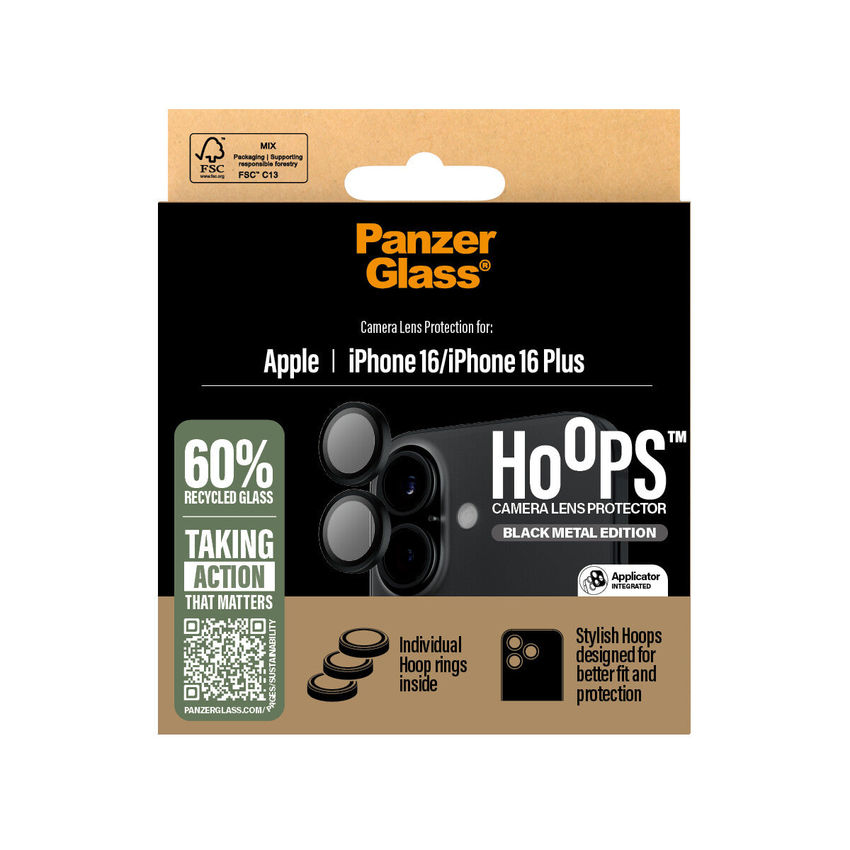 PanzerGlass ® Hoops® Kameralinsebeskytter Sort iPhone 16 | 16 Plus