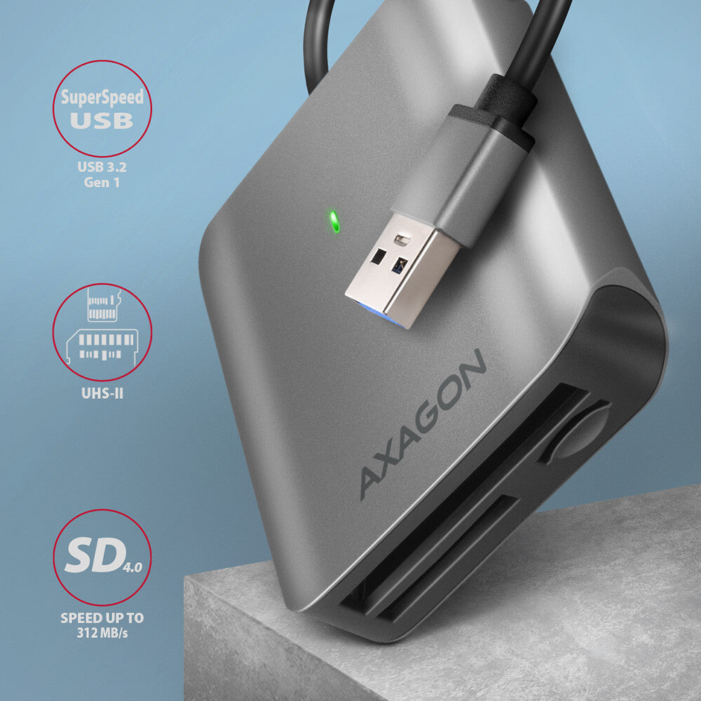 Axagon CRE-S3 External card reader USB-A 3.2 Gen 1 3-slot & lun SD/microSD/CF kortlæser USB 3.2 Gen 1 (3.1 Gen 1) Type-A Grå
