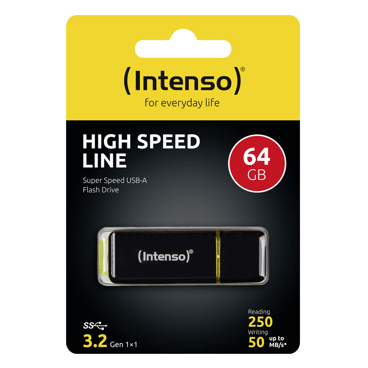 Intenso High Speed Line USB-nøgle 64 GB USB Type-A 3.2 Gen 1 (3.1 Gen 1) Sort, Gul