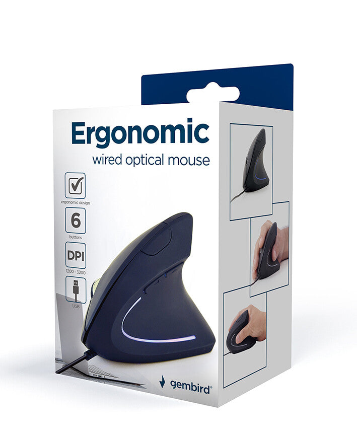 Gembird -ERGO-01 mus Kontor Højre hånd USB Type-A Optisk 3200 dpi