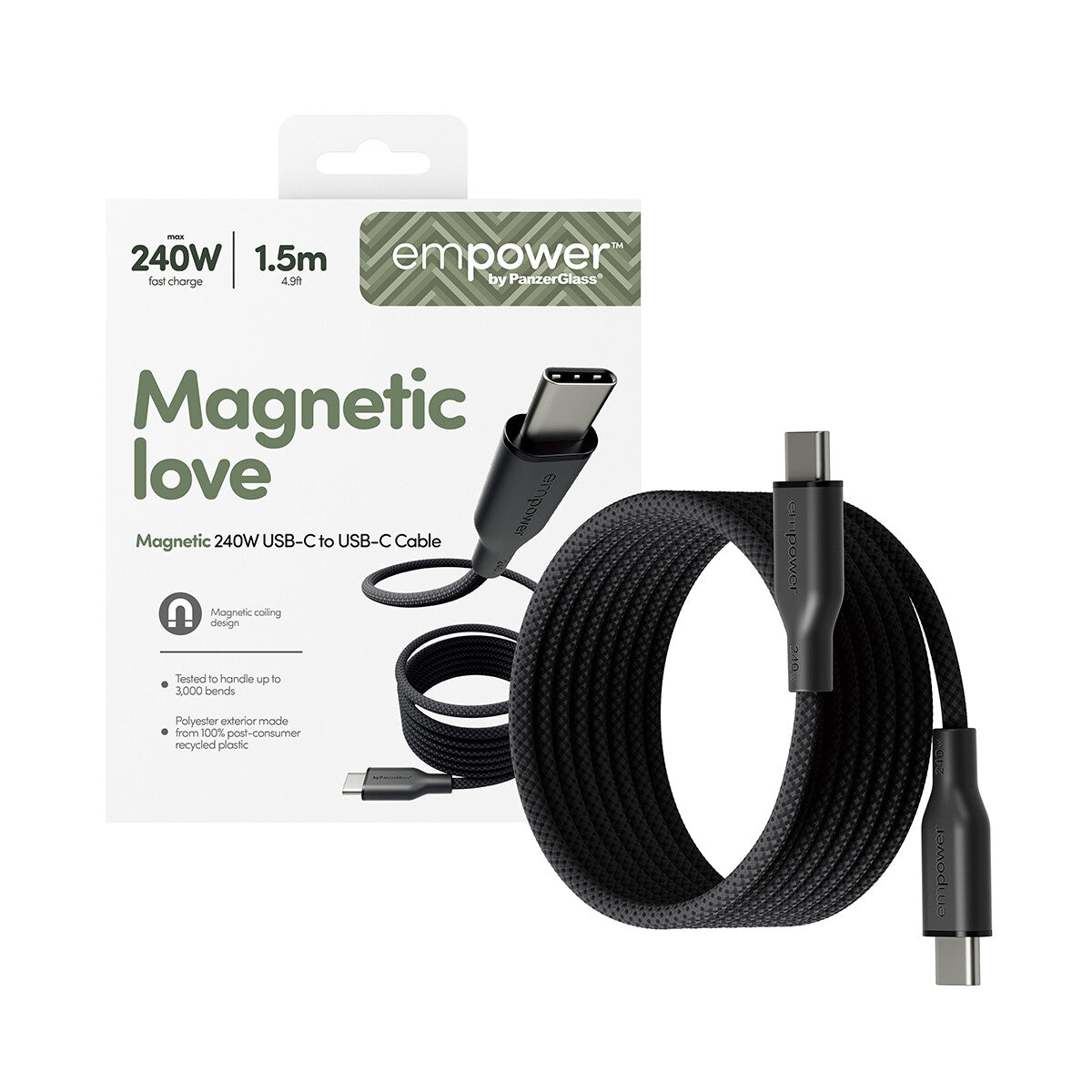 PanzerGlass empower™ by ® Magnetic 240W USB-C to USB-C Kabel | USB 2.0 | 1.5M | Space Black