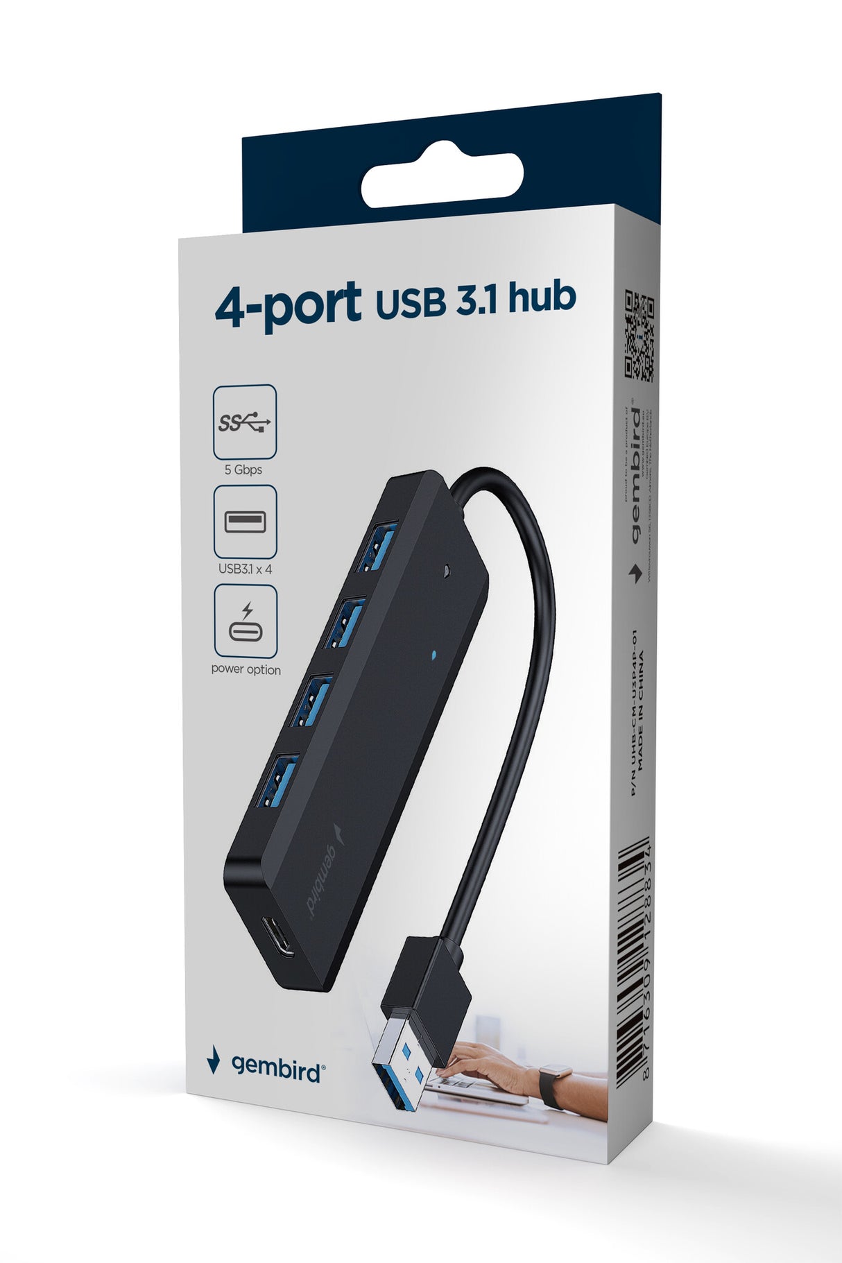 Gembird UHB-U3P4P-02 interface hub USB 3.2 Gen 1 (3.1 Gen 1) Type-A 5000 Mbit/s Sort