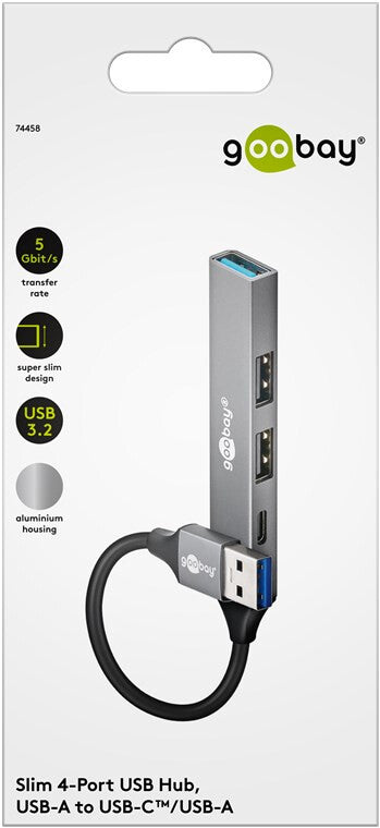 Goobay Slim 4-Port USB-A Hub 4 porte lysegrå